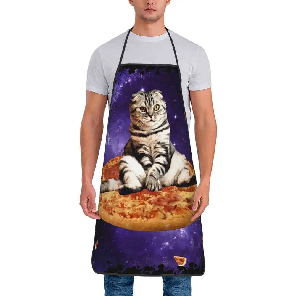 Unisex Space Pizza Cat Meme Bib Apron Adult Women Men Chef Tablier Cuisine for Cooking Kitchen Funny Animal Baking