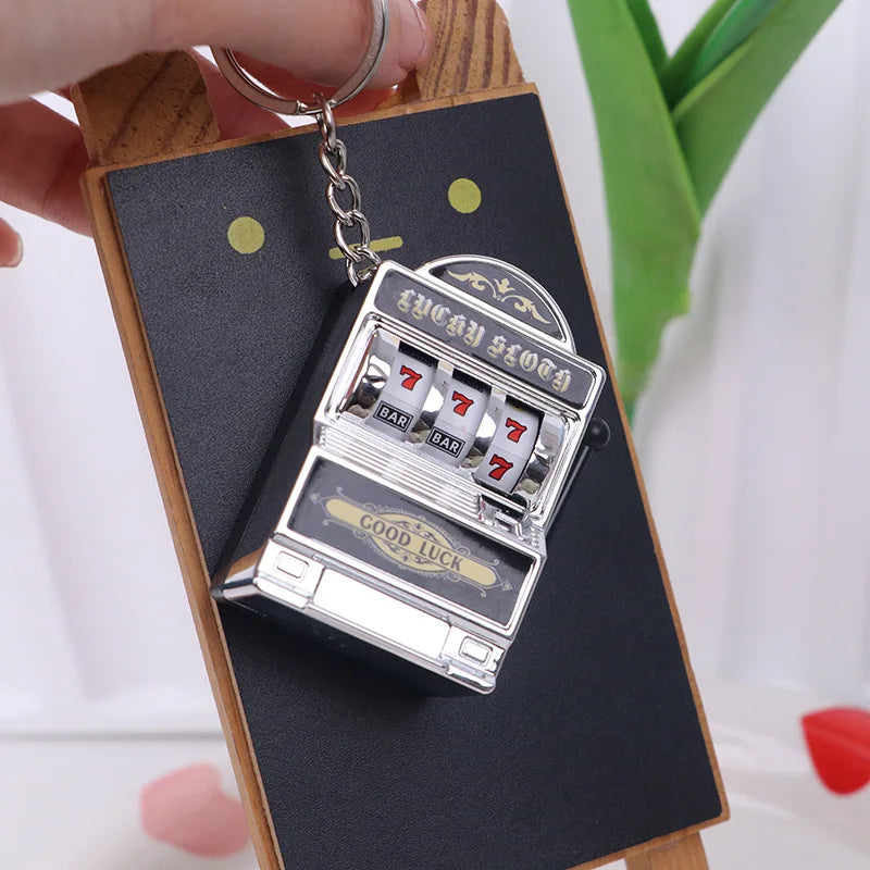 Fruit Slot Machine Keychain Lucky Charm Jackpot Keychains Mini Casino Pendant Bag Charm Novelty Gifts for Kids Adults