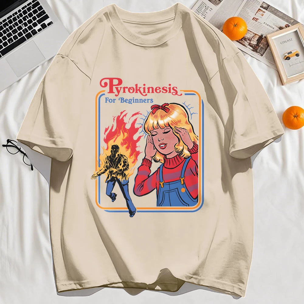 Pyrokinesis For Beginners Printing Mens T-Shirts Summer Cotton All-Match T Shirt O-Neck Streetwear Hip Hop Unisex Soft Loose Top