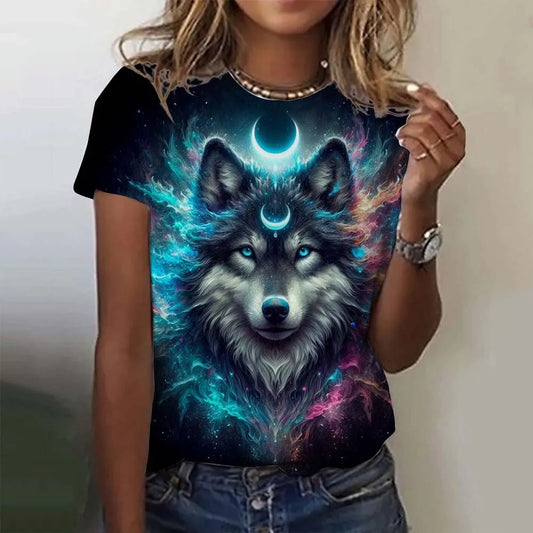 3D Printed  Animal T Shirt For Women Funny Wolf Pattern Tees Summer New Harajuku T-Shirts Y2k Tops Loose Short Sleeves Clothes