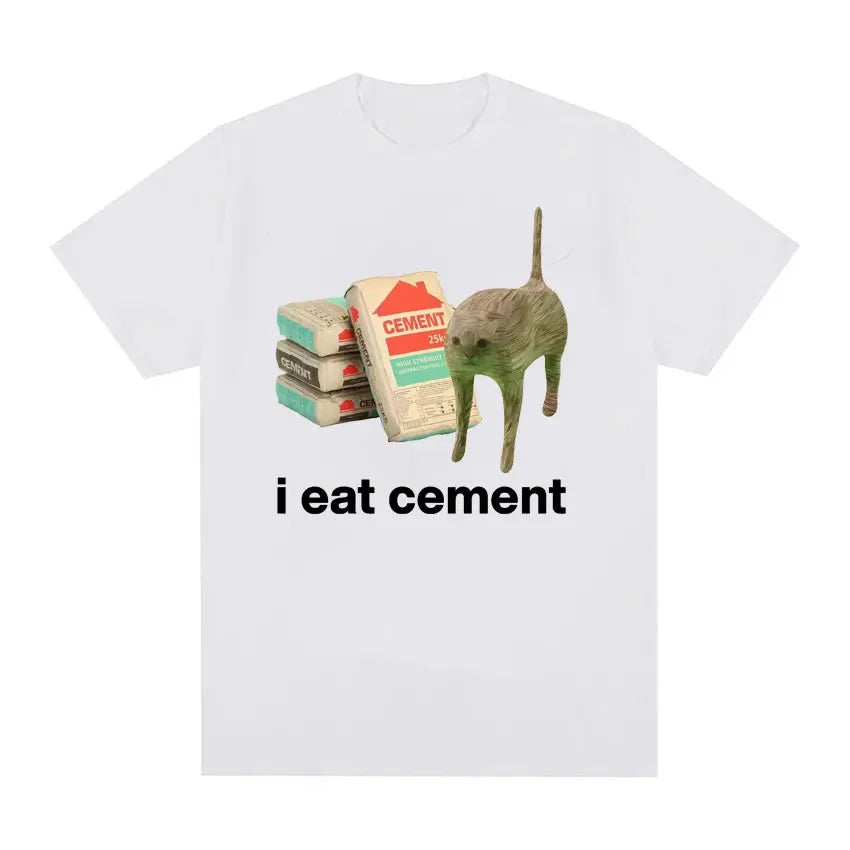 I Eat Cement Cursed Cat Funny Meme T Shirt for Women Fashion Casual Short Sleeve T Shirts Female T-shirt Tops