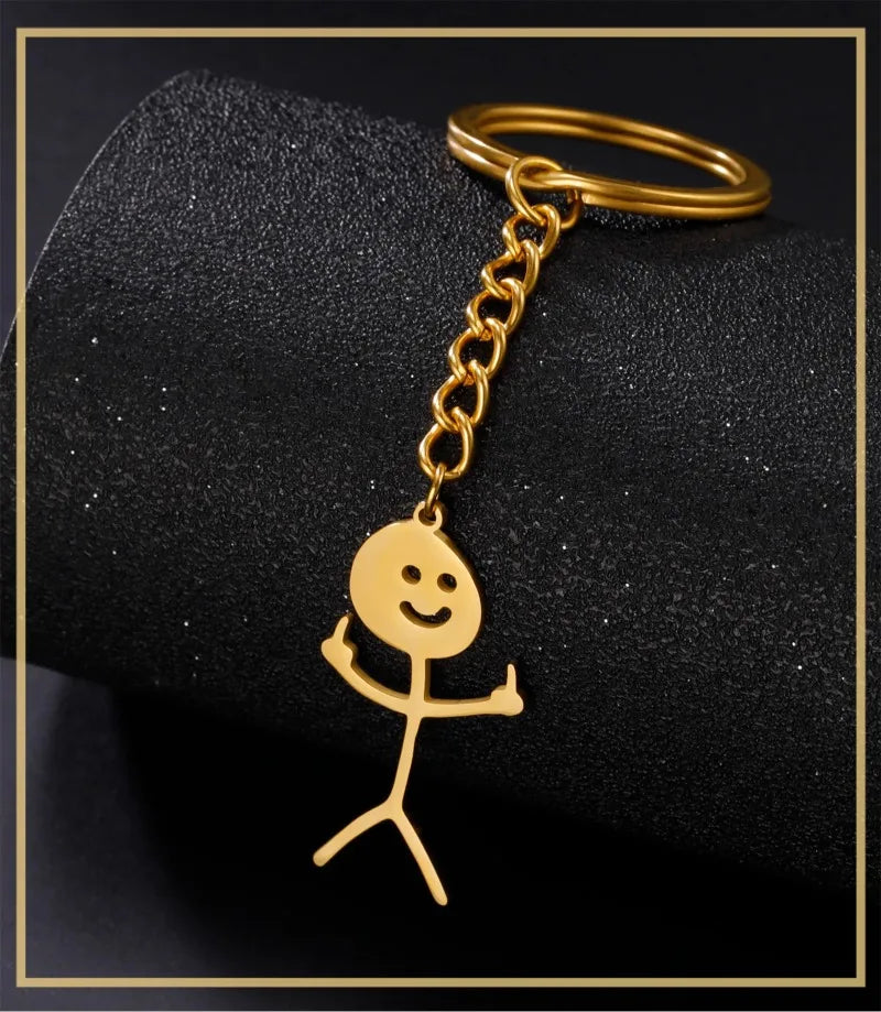 Cartoon Couple Stainless Steel Keychain For Men, Graffiti Keychain