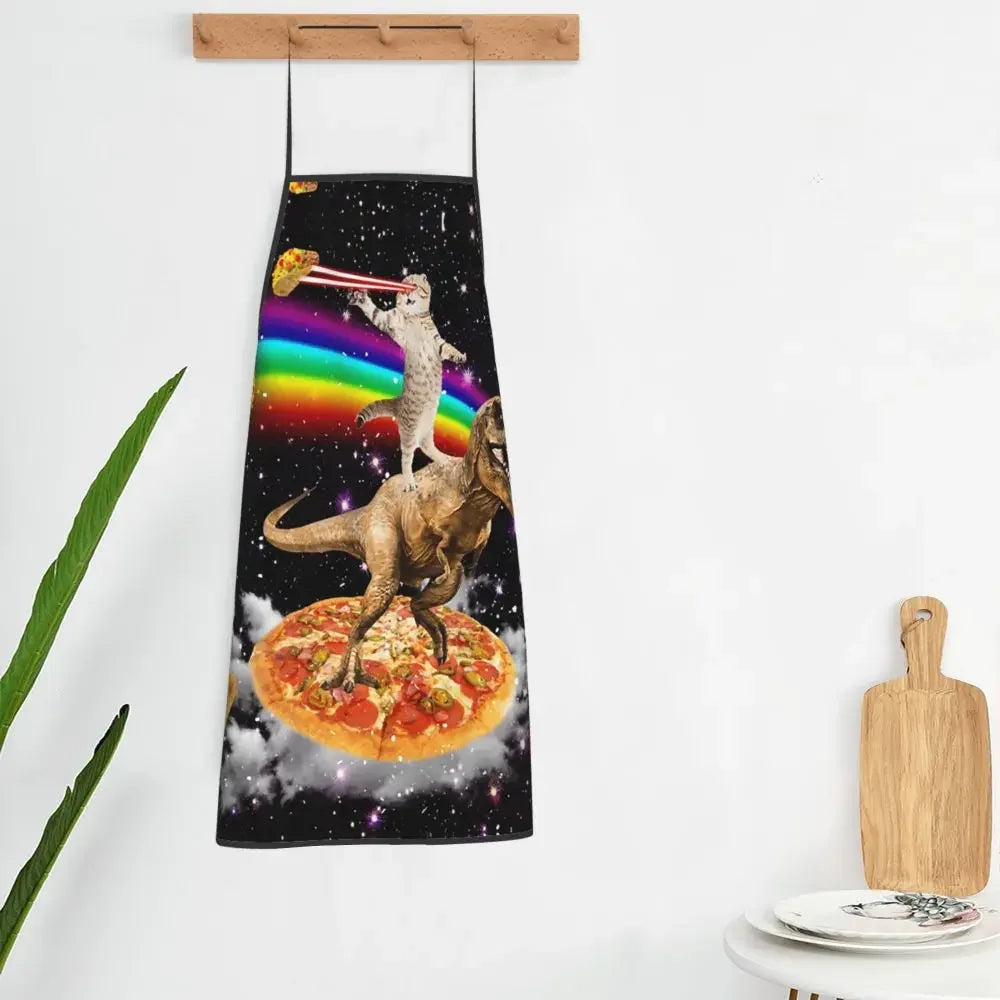 Unisex Space Pizza Cat Meme Bib Apron Adult Women Men Chef Tablier Cuisine for Cooking Kitchen Funny Animal Baking