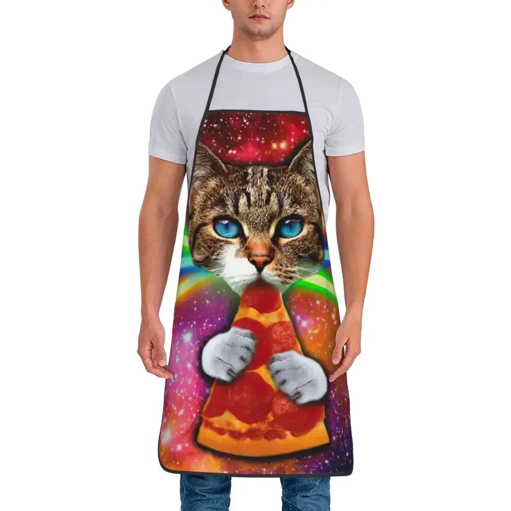 Unisex Space Pizza Cat Meme Bib Apron Adult Women Men Chef Tablier Cuisine for Cooking Kitchen Funny Animal Baking