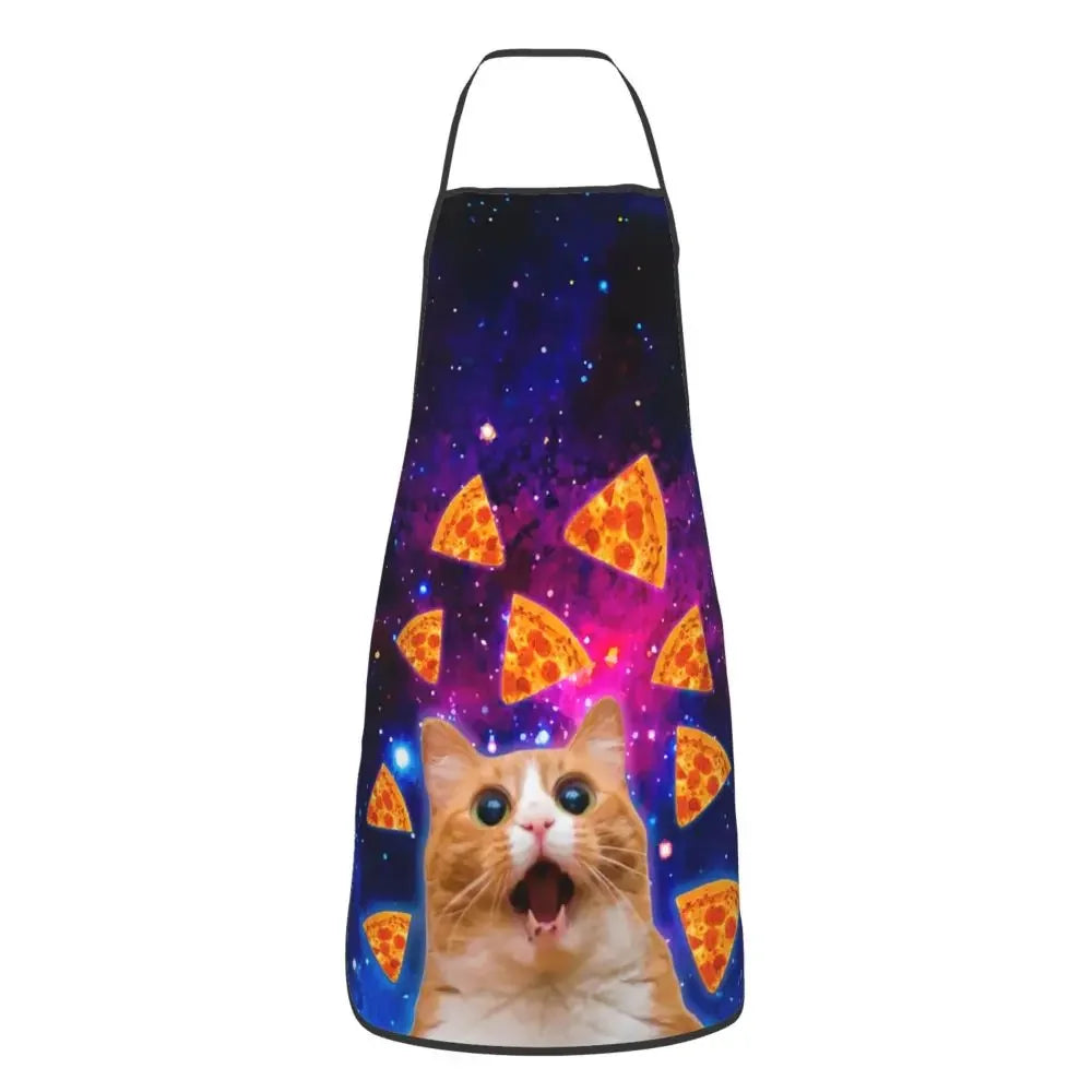 Unisex Space Pizza Cat Meme Bib Apron Adult Women Men Chef Tablier Cuisine for Cooking Kitchen Funny Animal Baking