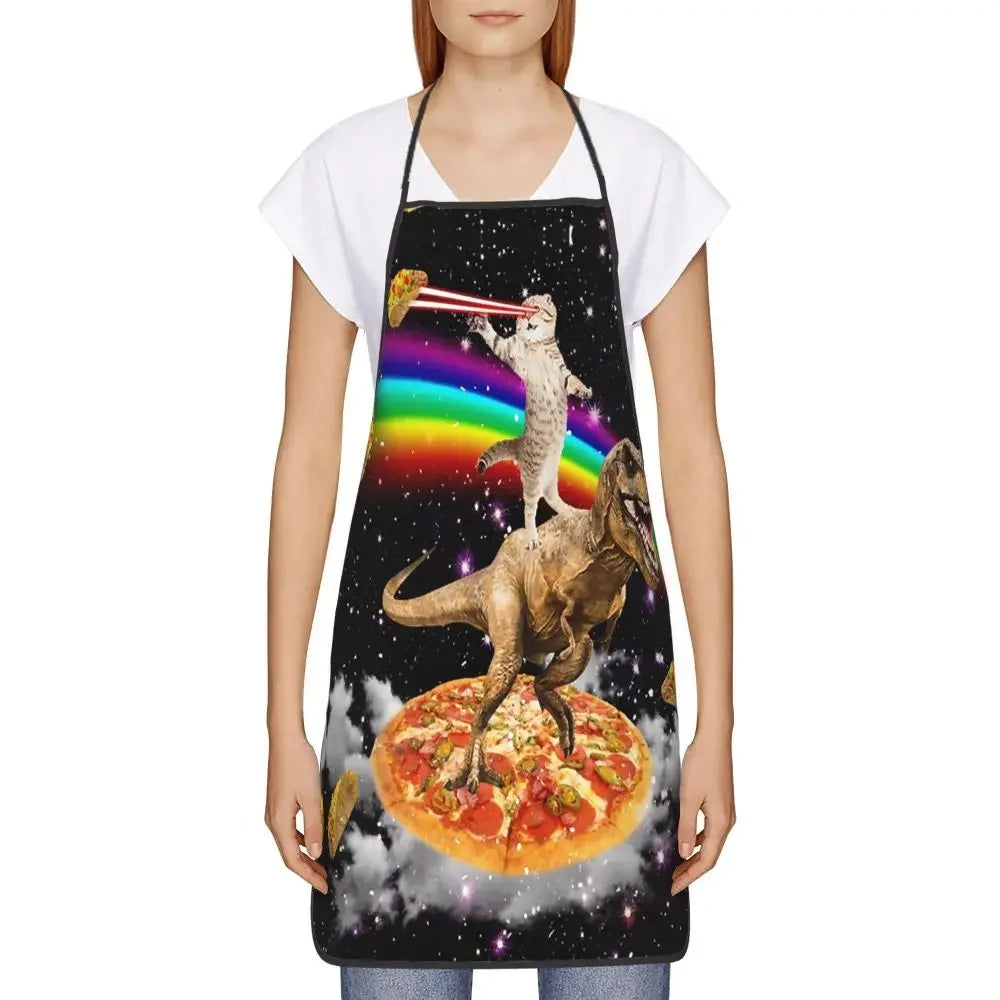 Unisex Space Pizza Cat Meme Bib Apron Adult Women Men Chef Tablier Cuisine for Cooking Kitchen Funny Animal Baking