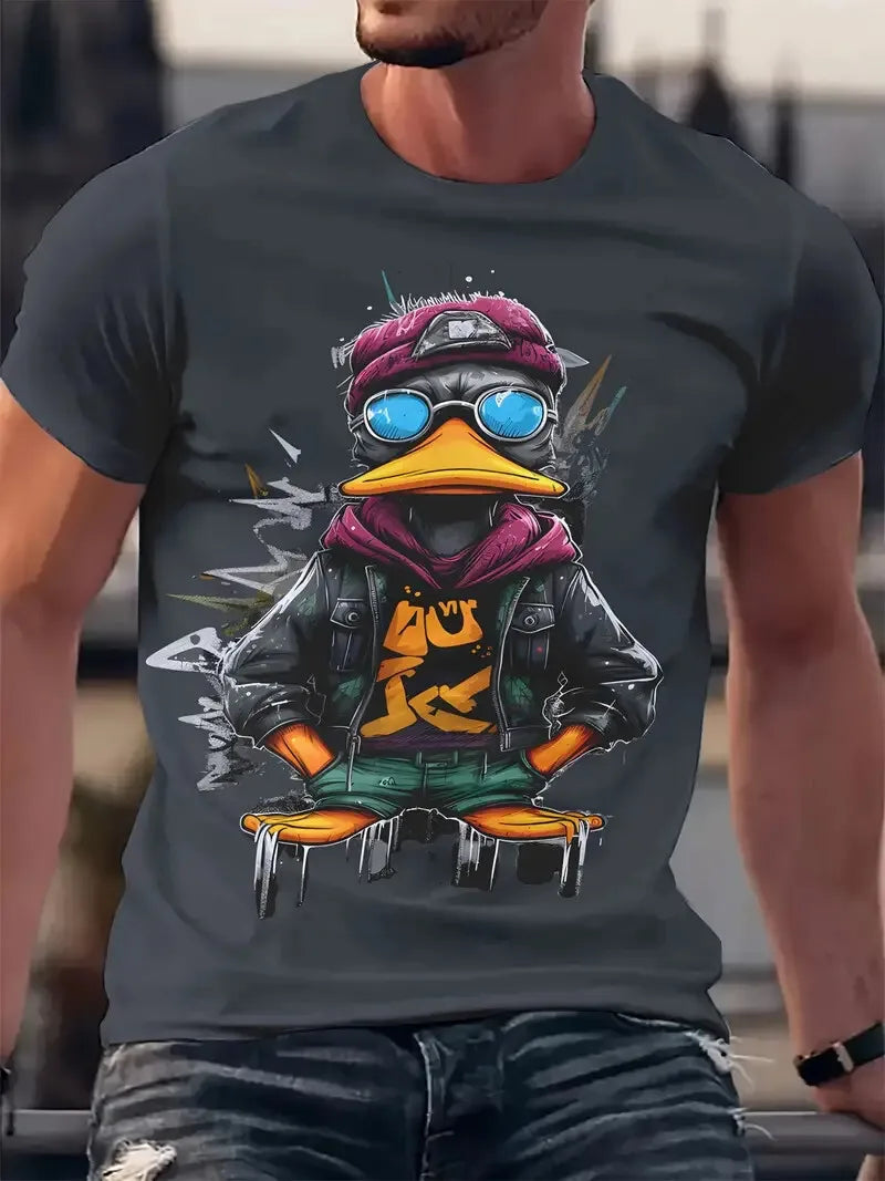 Funny Men's T Shirt Cartoon Duck Print Summer Casual Short Sleeve Pullover Fashion T-shirts Outdoor Male Overszied Clothing