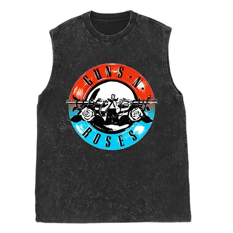 Oasis Band washed retro American street minimalist rock vest print T-shirt high-quality pure cotton Harajuku Y2K top