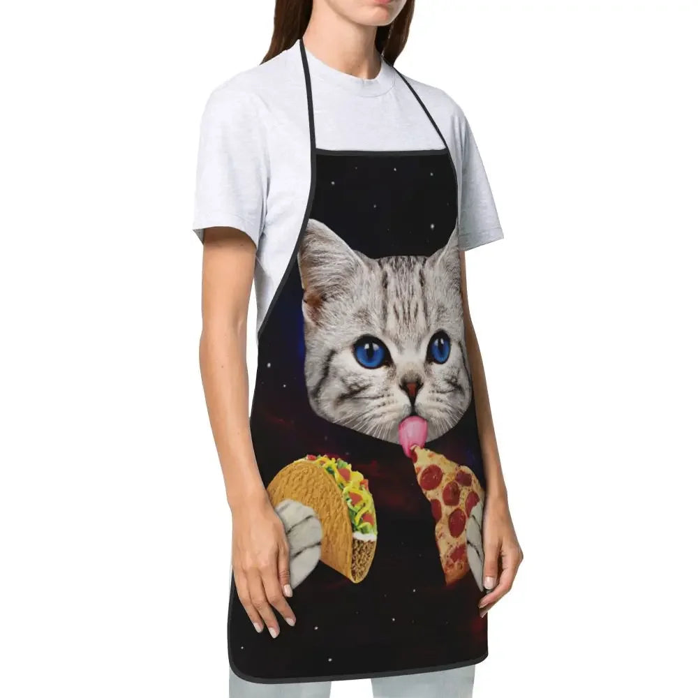 Unisex Space Pizza Cat Meme Bib Apron Adult Women Men Chef Tablier Cuisine for Cooking Kitchen Funny Animal Baking