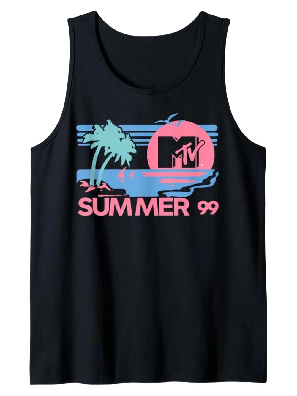Men's Sleeveless Cotton Vest with Vibrant Beach Palm Patterned Print Casual Crew Neck Summer T-Shirt Gym Workout Outdoor Top