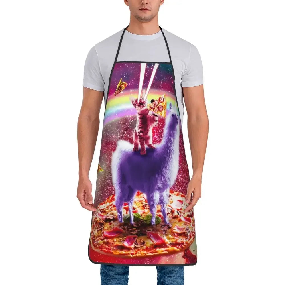 Unisex Space Pizza Cat Meme Bib Apron Adult Women Men Chef Tablier Cuisine for Cooking Kitchen Funny Animal Baking