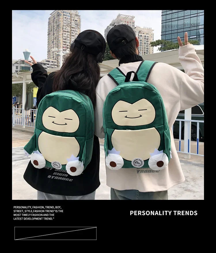 Anime New Style Pokemon Snorlax Plush Couple Bag Children Large Capacity Backpack Student School Bag Outdoor Travel Funny Cute