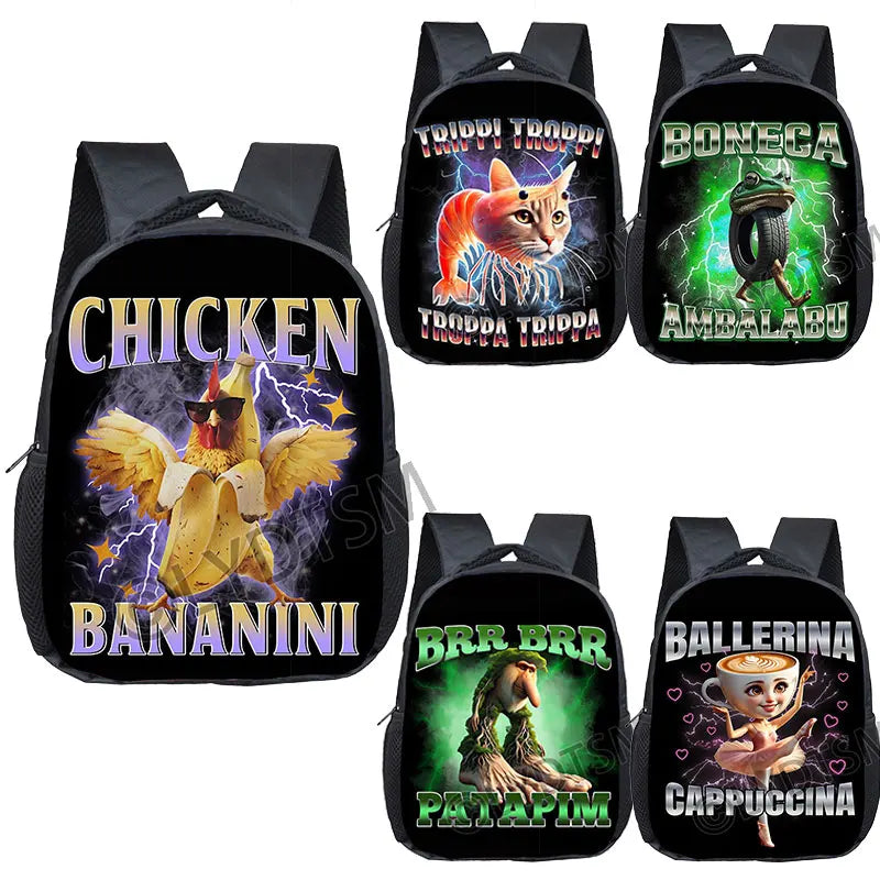 12inch Funny Italian Brainrot Small Backpack for 2-4 Years Old Tralalero Tralala Kids Baby Cartoon School Bags Children Bookbag