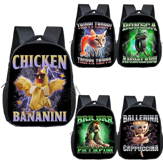 12inch Funny Italian Brainrot Small Backpack for 2-4 Years Old Tralalero Tralala Kids Baby Cartoon School Bags Children Bookbag