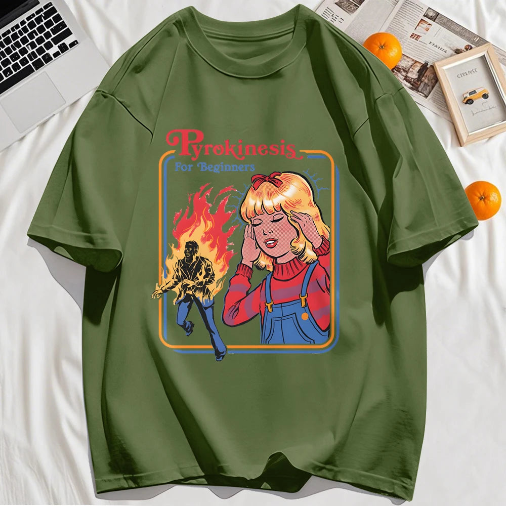 Pyrokinesis For Beginners Printing Mens T-Shirts Summer Cotton All-Match T Shirt O-Neck Streetwear Hip Hop Unisex Soft Loose Top