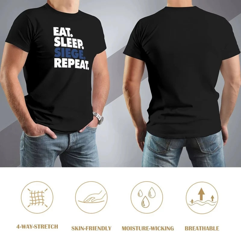 Eat, Sleep, Siege, Repeat - Funny, Rainbow Six Seige, Gaming T-Shirt vintage clothes anime t shirts anime tshirt shirts men