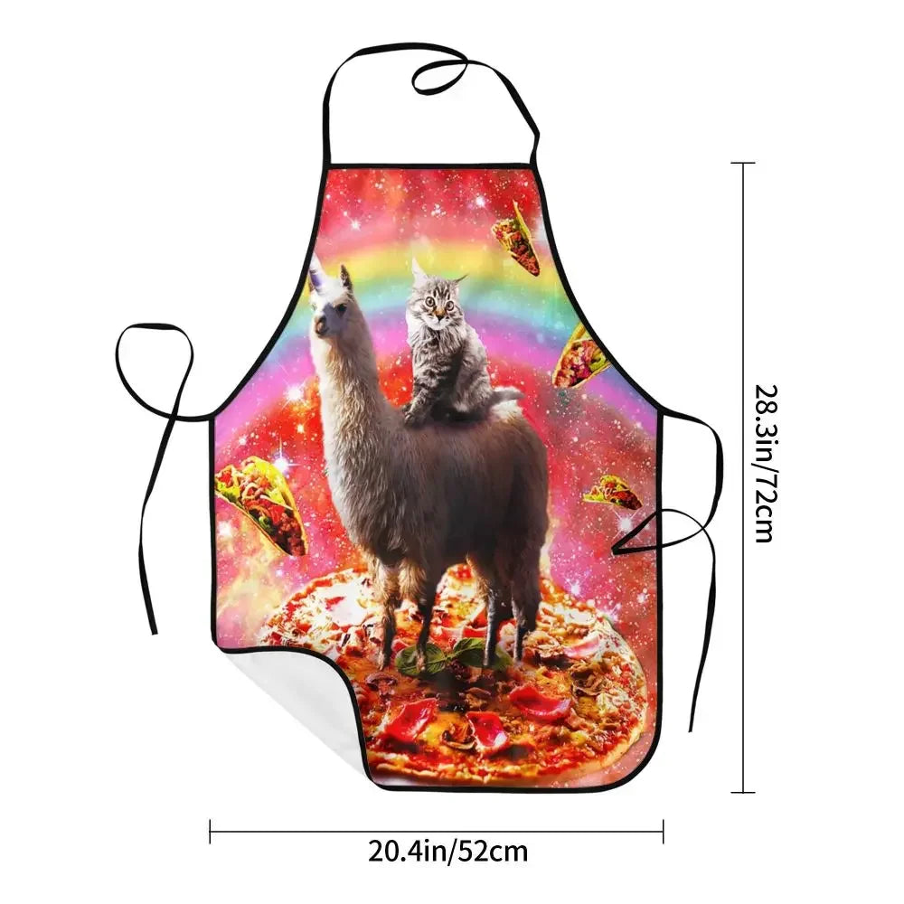 Unisex Space Pizza Cat Meme Bib Apron Adult Women Men Chef Tablier Cuisine for Cooking Kitchen Funny Animal Baking