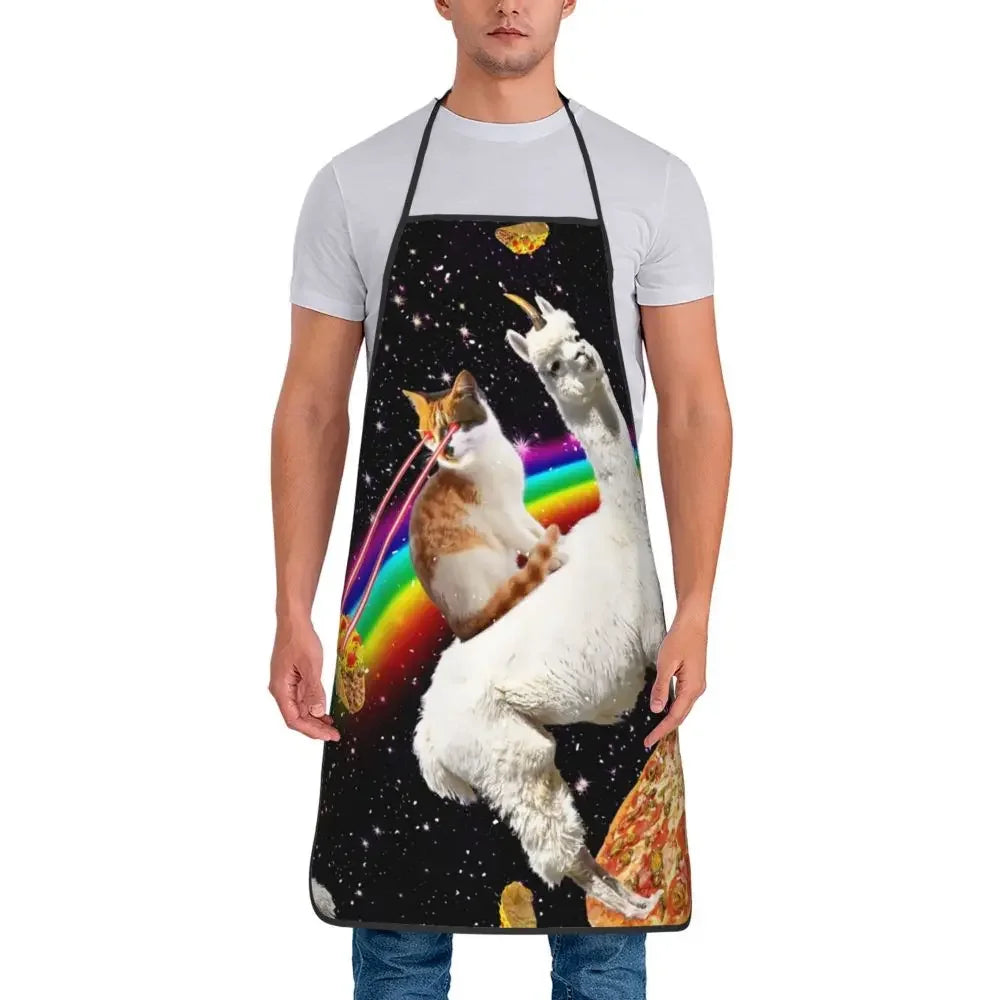Unisex Space Pizza Cat Meme Bib Apron Adult Women Men Chef Tablier Cuisine for Cooking Kitchen Funny Animal Baking