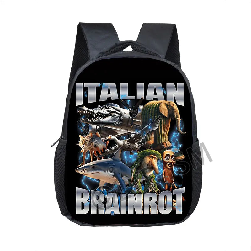 12inch Funny Italian Brainrot Small Backpack for 2-4 Years Old Tralalero Tralala Kids Baby Cartoon School Bags Children Bookbag