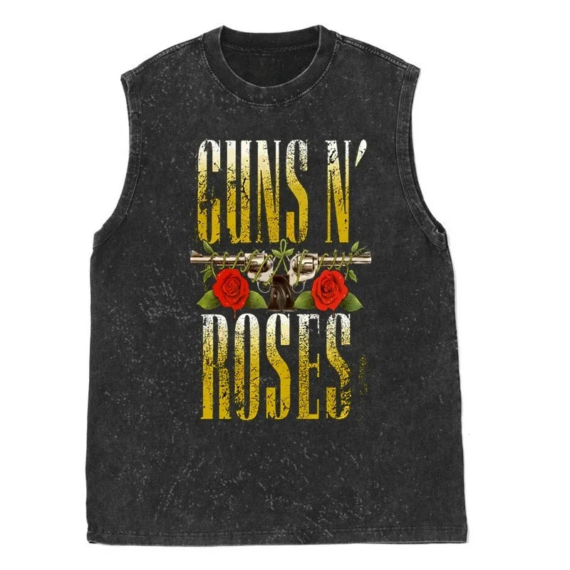 Oasis Band washed retro American street minimalist rock vest print T-shirt high-quality pure cotton Harajuku Y2K top