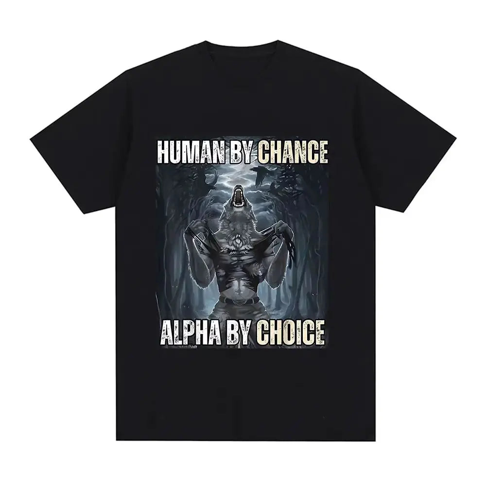 Human By Day Sigma By Night Funny Wolf Graphic T Shirt Men Women Casual Cotton Short Sleeve Oversized T-shirts Streetwear Unisex