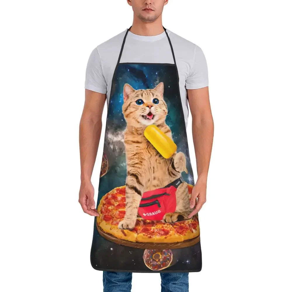Unisex Space Pizza Cat Meme Bib Apron Adult Women Men Chef Tablier Cuisine for Cooking Kitchen Funny Animal Baking