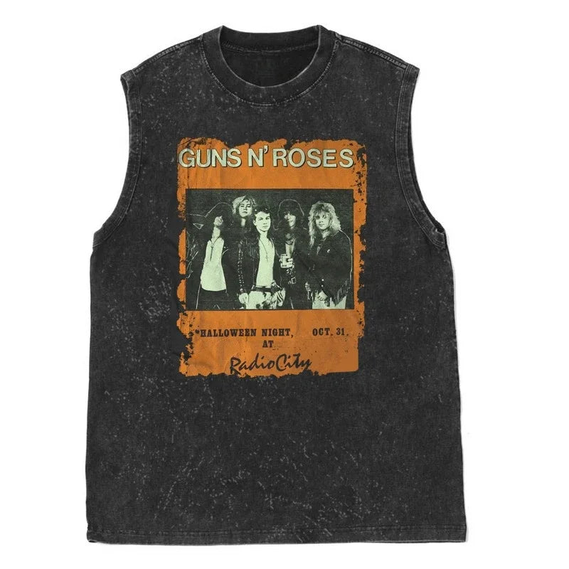 Oasis Band washed retro American street minimalist rock vest print T-shirt high-quality pure cotton Harajuku Y2K top