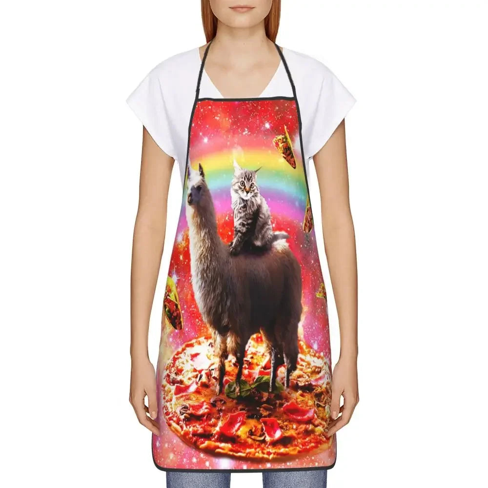 Unisex Space Pizza Cat Meme Bib Apron Adult Women Men Chef Tablier Cuisine for Cooking Kitchen Funny Animal Baking