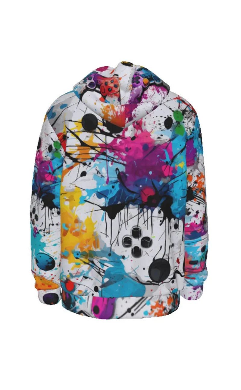 Gamepad Game Player Funny Hoodie For Men Graffiti Neon Smoke Graphic Hooded Coat Children Best Gift Long Sleeve Kids Hoodies