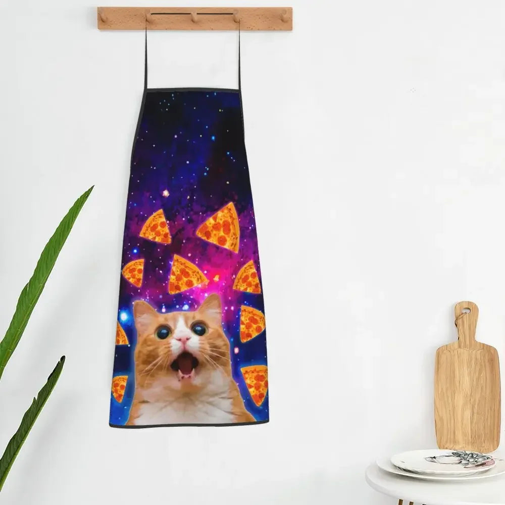Unisex Space Pizza Cat Meme Bib Apron Adult Women Men Chef Tablier Cuisine for Cooking Kitchen Funny Animal Baking