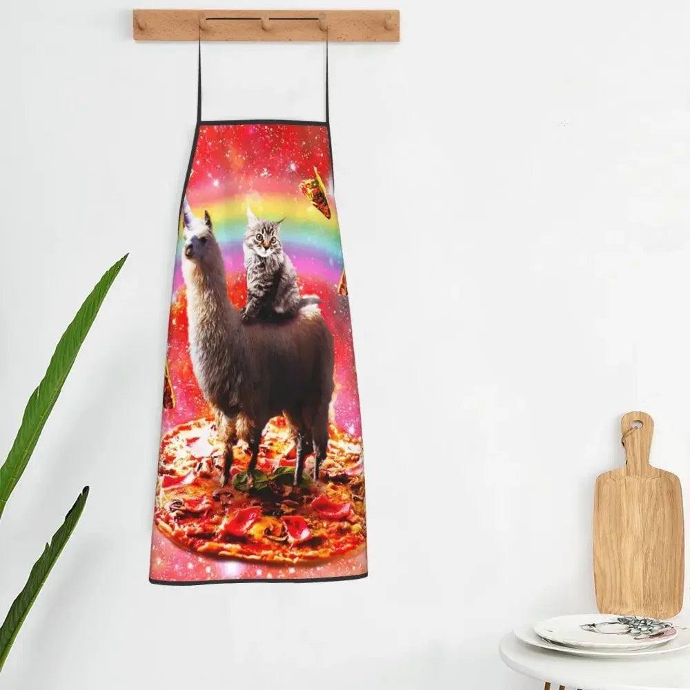 Unisex Space Pizza Cat Meme Bib Apron Adult Women Men Chef Tablier Cuisine for Cooking Kitchen Funny Animal Baking