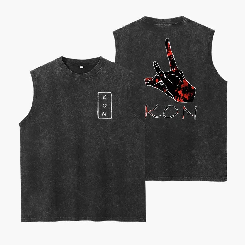 Japanese Anime Cartoon Kon Washed Vest Retro Men'S Fitness Sports Top Pure Cotton Summer Breathable Loose Y2k Sleeveless T-Shirt