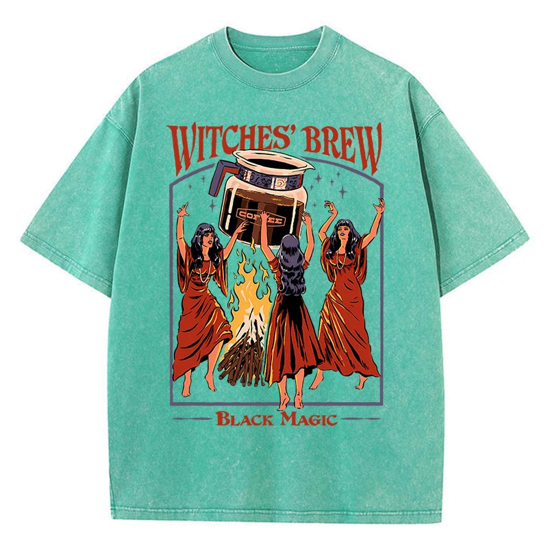 Witches Brew Coffee Black Magic Washed Retro Snow Mens T Shirt Summer Clothes Casual Tee Clothes T-Shirt Cotton Breathable Tops