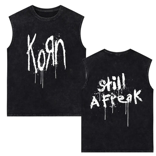 Korn Music Concert Rock Band World Tour Vest T-shirt Men Metal Gothic Oversized Vintage Washed Tank Tops Cotton Sleeveless Tees
