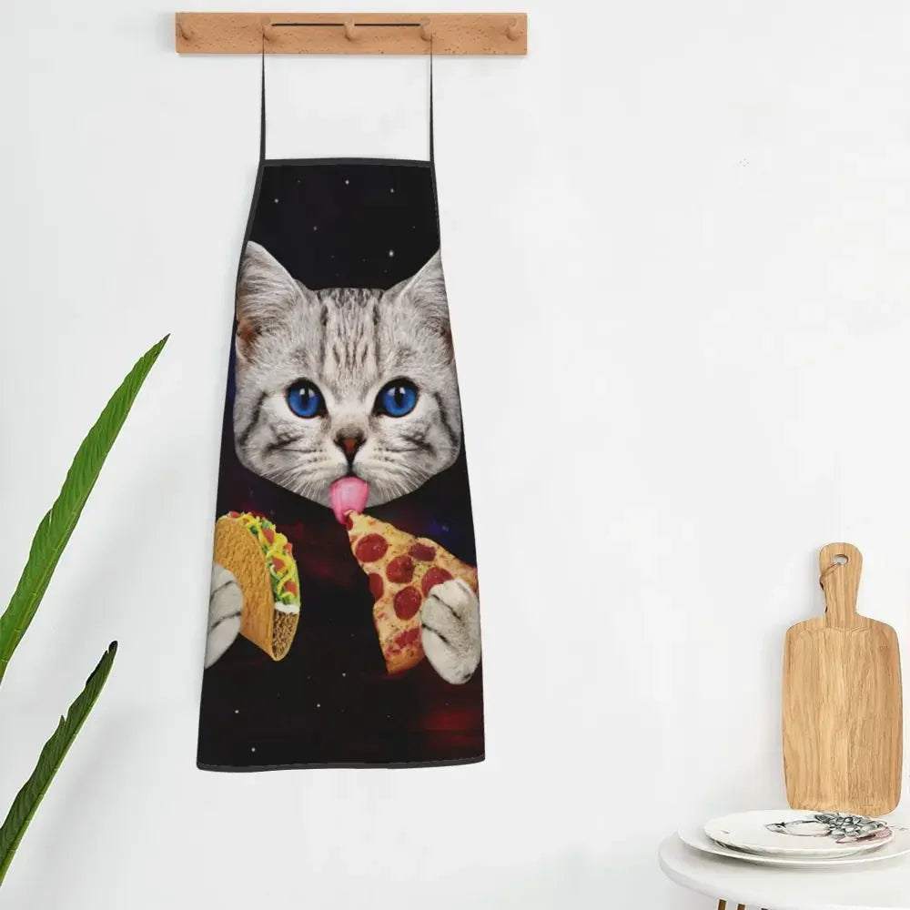 Unisex Space Pizza Cat Meme Bib Apron Adult Women Men Chef Tablier Cuisine for Cooking Kitchen Funny Animal Baking