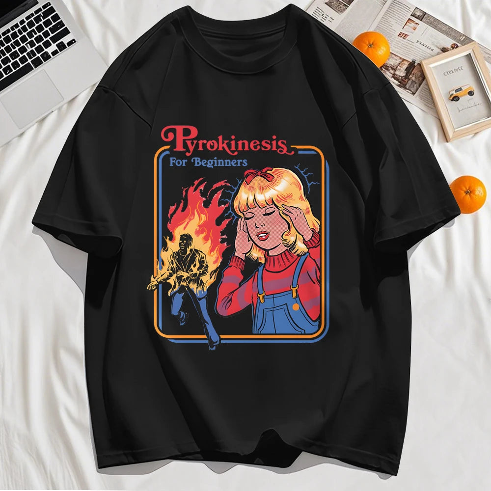 Pyrokinesis For Beginners Printing Mens T-Shirts Summer Cotton All-Match T Shirt O-Neck Streetwear Hip Hop Unisex Soft Loose Top