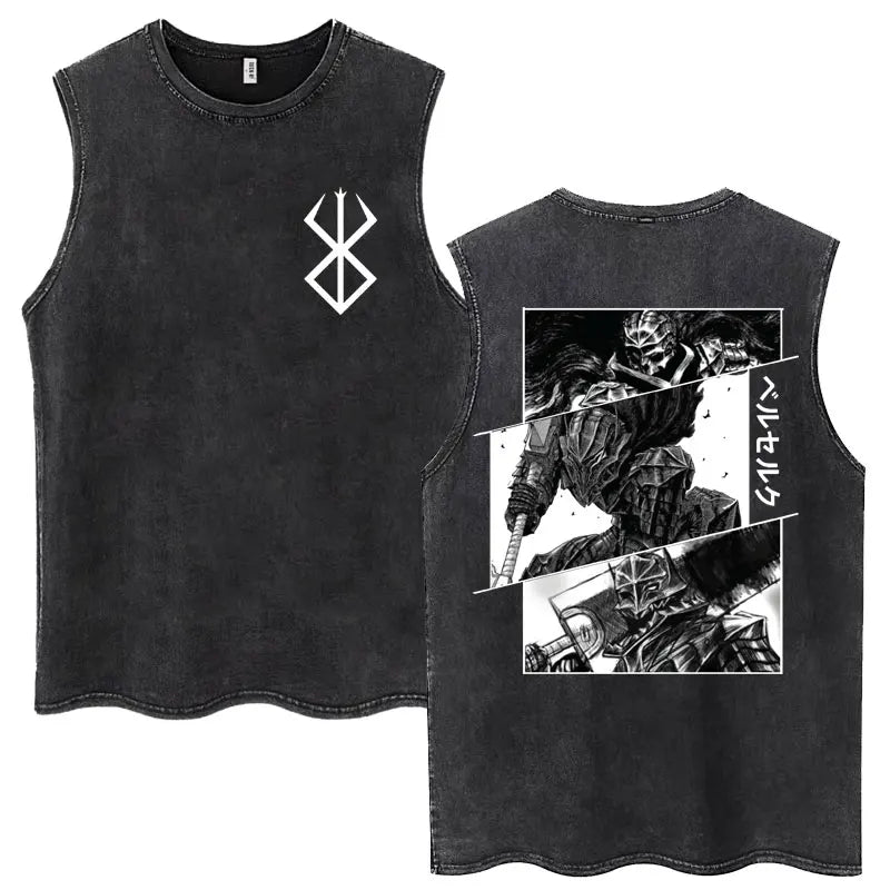 Anime Berserk Guts Washed Harajuku Tank Tops Retro Manga Gatsu Griffith Zodd Sleeveless T Shirts Unisex Cotton Oversized T-Shirt